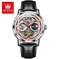 OLEVS 6670 Newest Men Watch 2022 Luxury Leather Automatic Mechanical Tourbillon Skeleton Watch