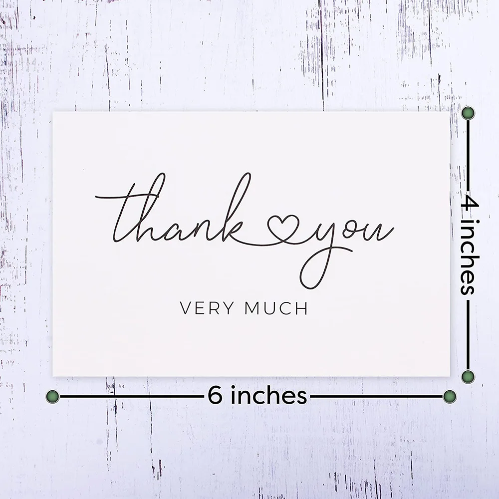4x6 Inch Minimalist Design Folded Wedding Blank Thank You Cards with Kraft Envelopes and Matching Stickers