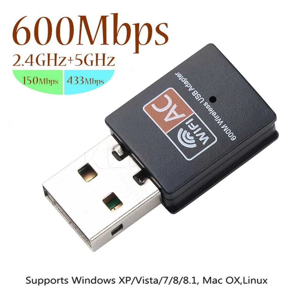 600Mbps USB Wireless wifi Adapter 600M 2.4GHz 5.8GHz Dual Band WI-FI wifi Wireless Network card Dongle LAN Receiver 5G AC600