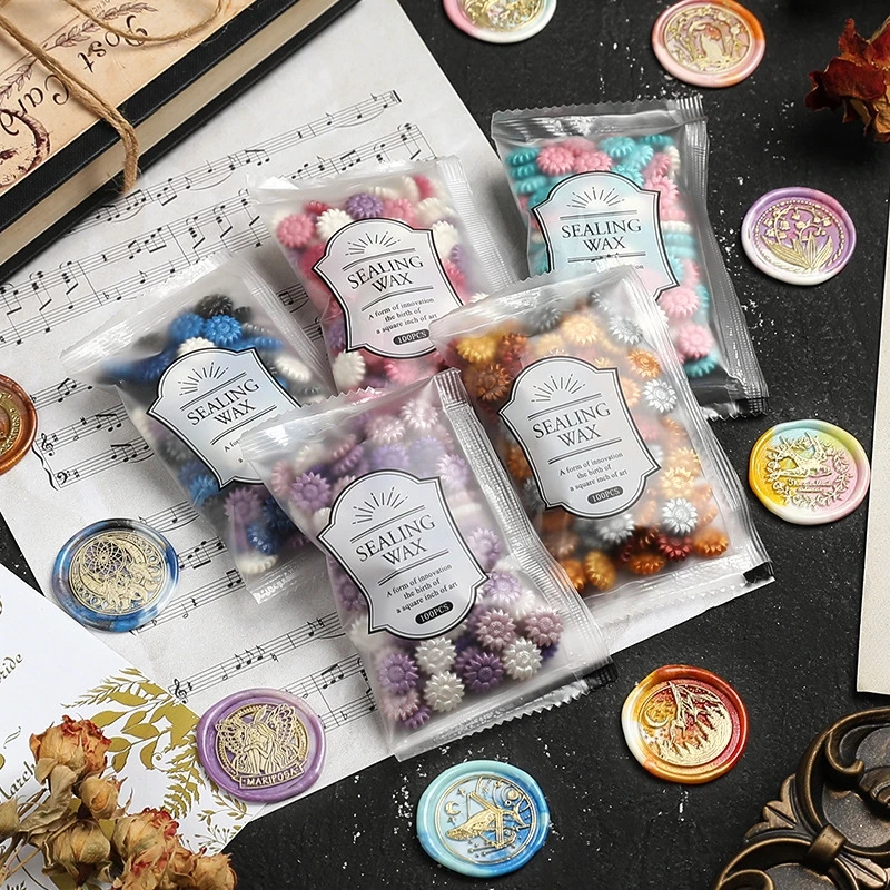 100pcs/bag Retro Sealing Wax Seal Beads Sunflower DIY Stamp for Scrapbooking Cards Envelope Wedding Invitations Gift Wrapping