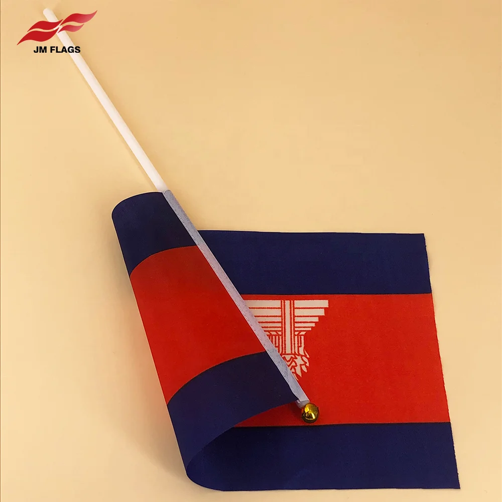 Wholesale Cambodia Hand Held Flags Hand Flag National Day Decoration Polyester Cambodia Stick Flags