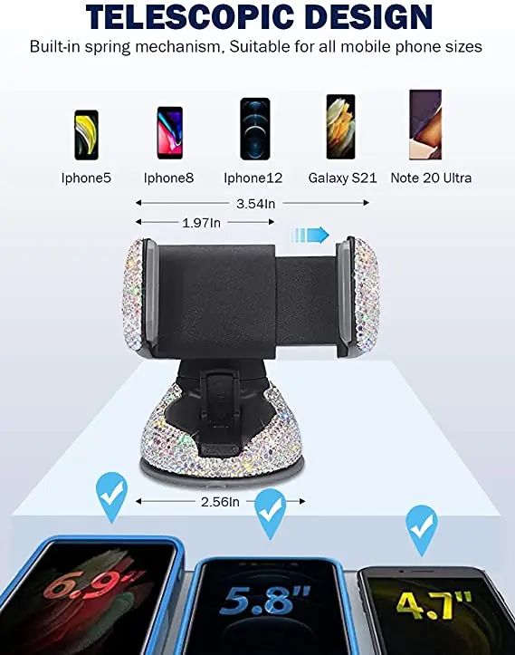 Premium 360 Rotation Car Air Vent Mount Mobile Stand Phone Holders with Bling Rihnstone