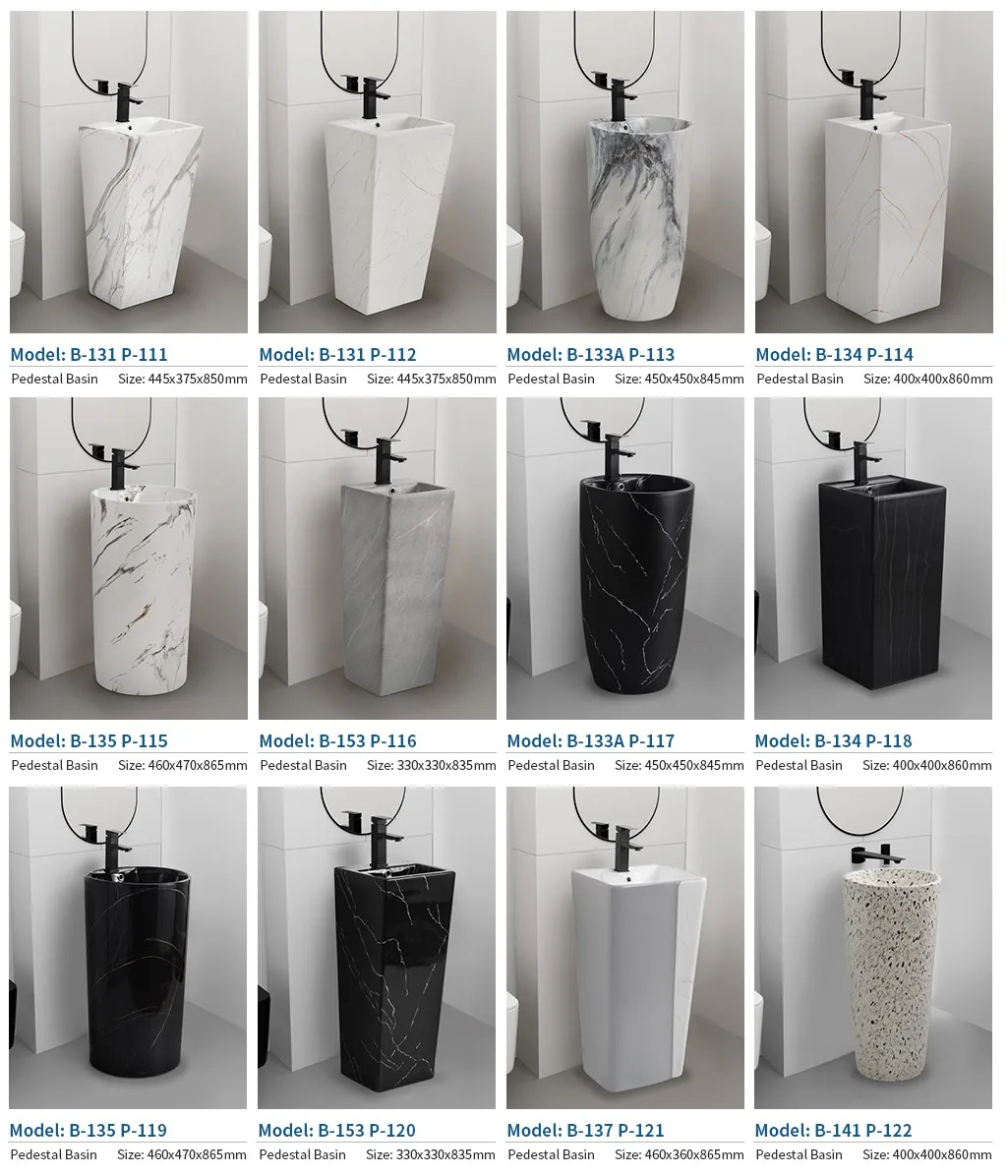 Hot sales high quality bathroom pedestal basin ceramic marble freestanding basin