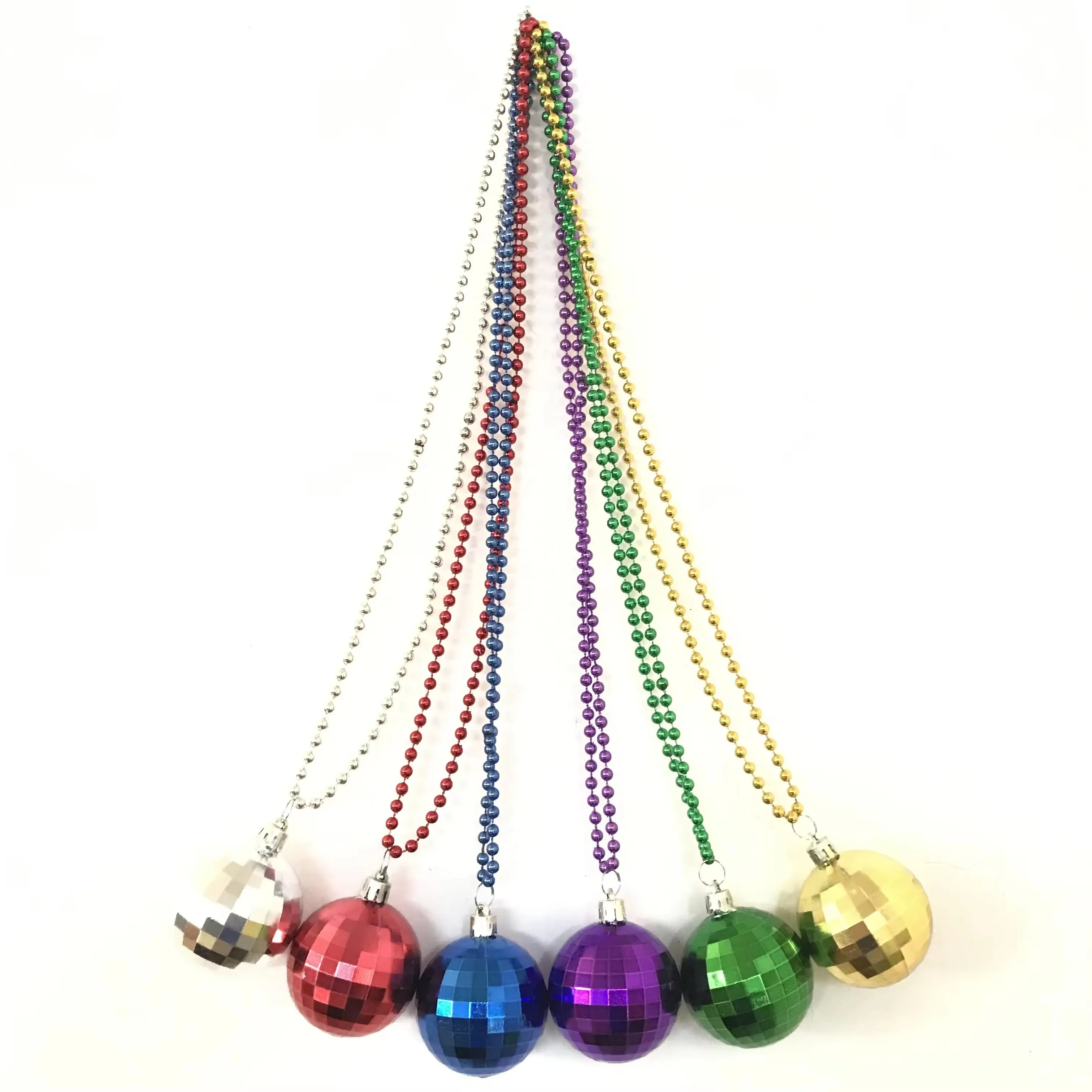 Personality Mardi Gras Beads Necklaces-Multi Color Disco Round Ball Beads Necklaces with Whistle Party and Holiday Supplies