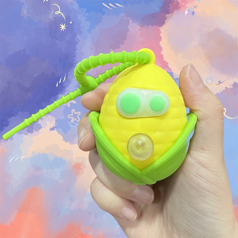 CXL Creative Funny Cute  silicone Corn Keychain Toy Squeezable Sensory Child Bubble Blowing Pop Eye Toy