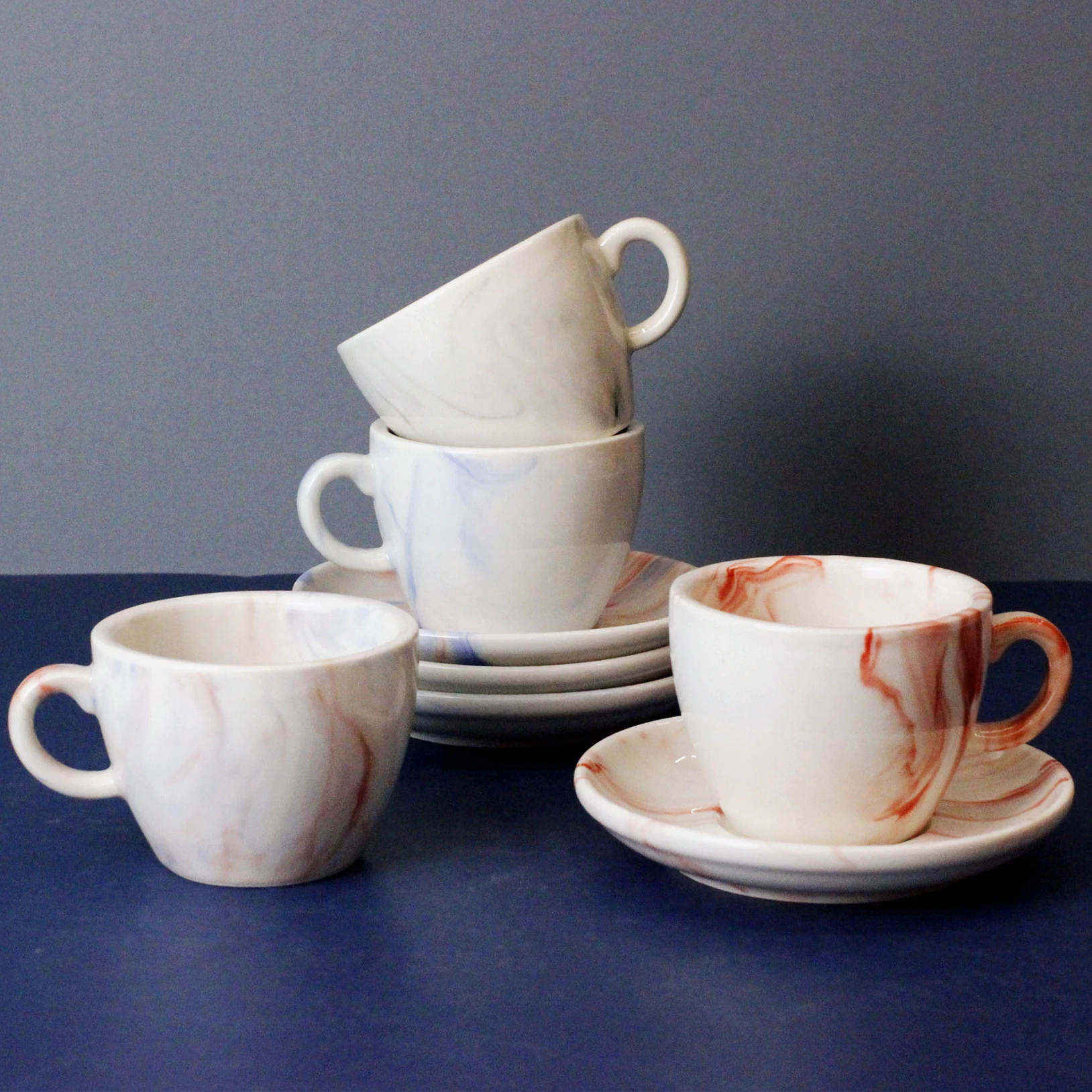 Simple Custom Marble Colors Cappuccino Ceramic Espresso Coffee Cup and Saucer Sets for Restaurant