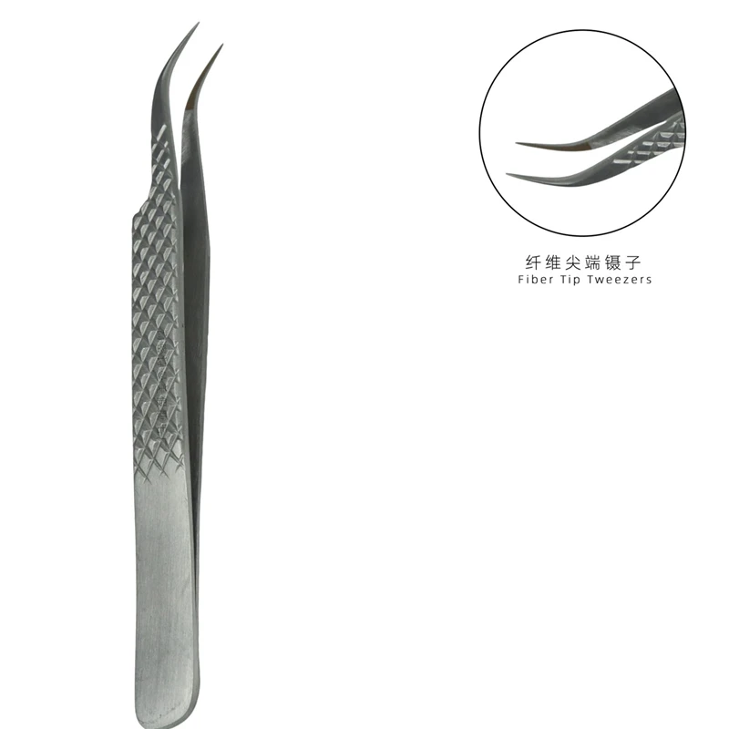 Private Label Stainless Steel Fiber Tip Lash Tweezer Custom Logo Volume Fanning Eyelash Extension Tweezers