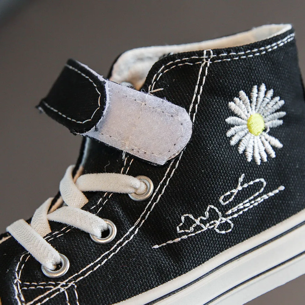 
Wholesale children low top embroidery daisy plimsolls kids canvas high top shoe 