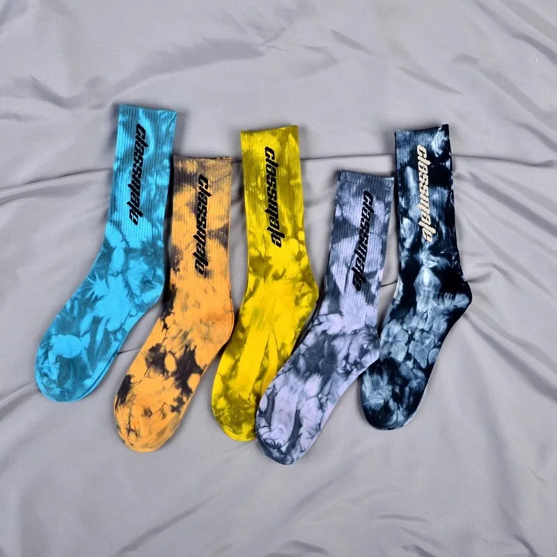 Fashion Tie Dye Personalized Sox Jacquard Oem Crew Street Sport Men Print Designer Logo Custom Socks