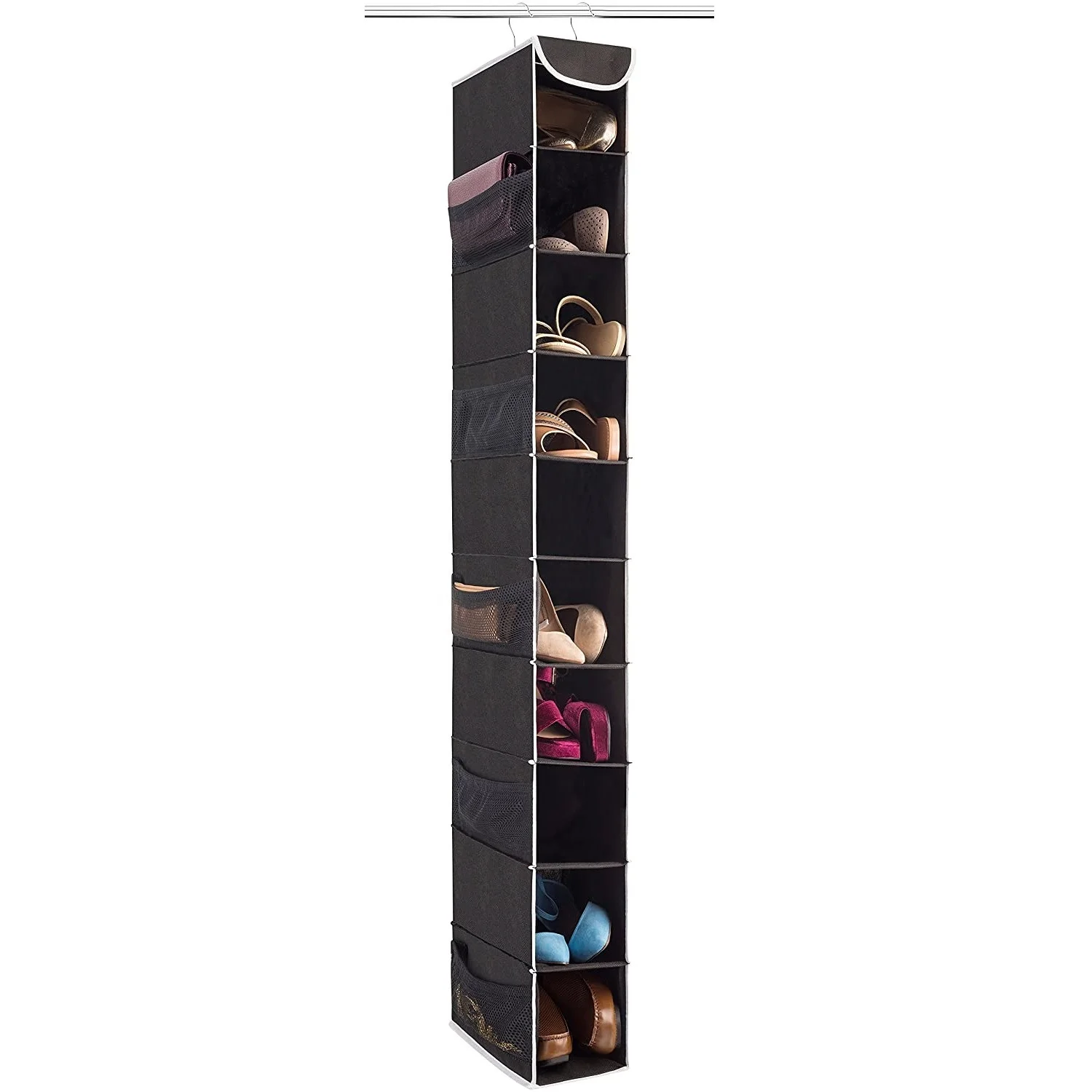 10-shelf Hanging Closet Shoe Organizer With Side Mesh Pockets Space Saving Shoe Storage Great For Shoes Handbags Organizer
