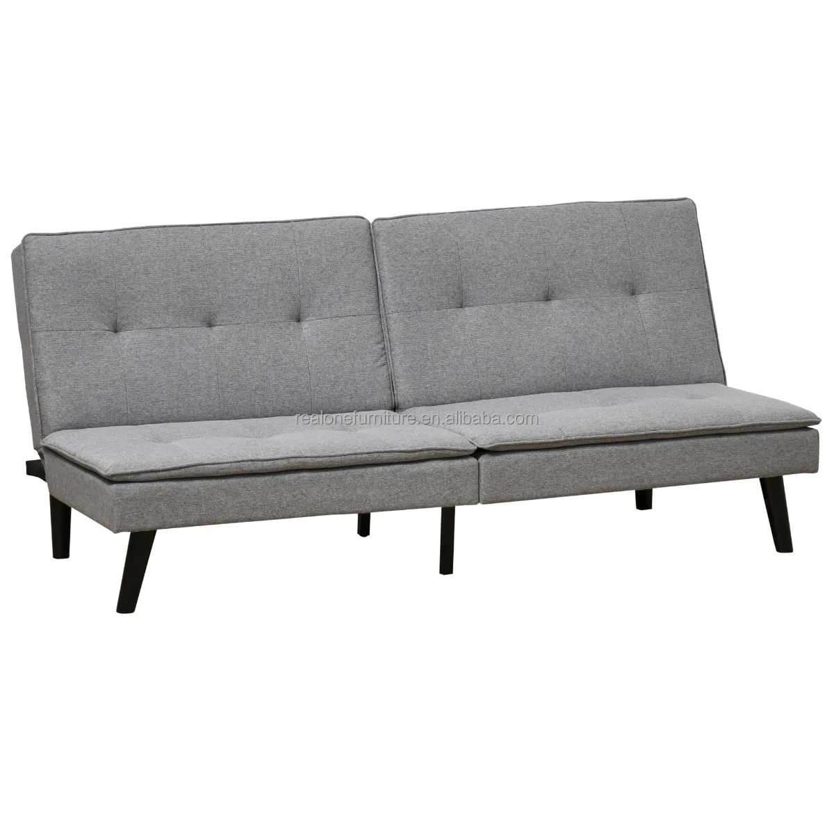 Convertible Lounge Futon Sofa Bed 3 Seater Tufted Fabric Upholstered Sleeper with Adjustable Backrest, Grey