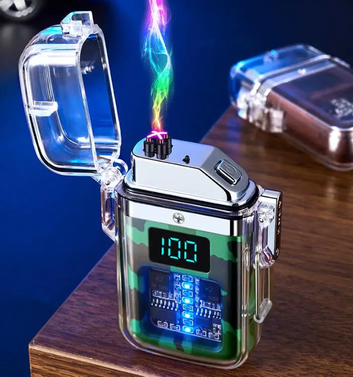 Waterproof Double Arc Lighter USB Rechargeable Windproof Lighter Outdoor Smoking Accessories