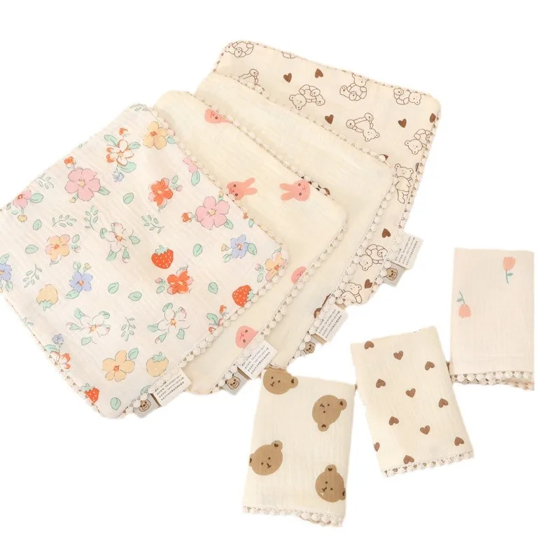 4 Layer Cotton Cartoon Printed Small Square Soft Newborn Saliva Mouth Towel Baby Face Wash Towel