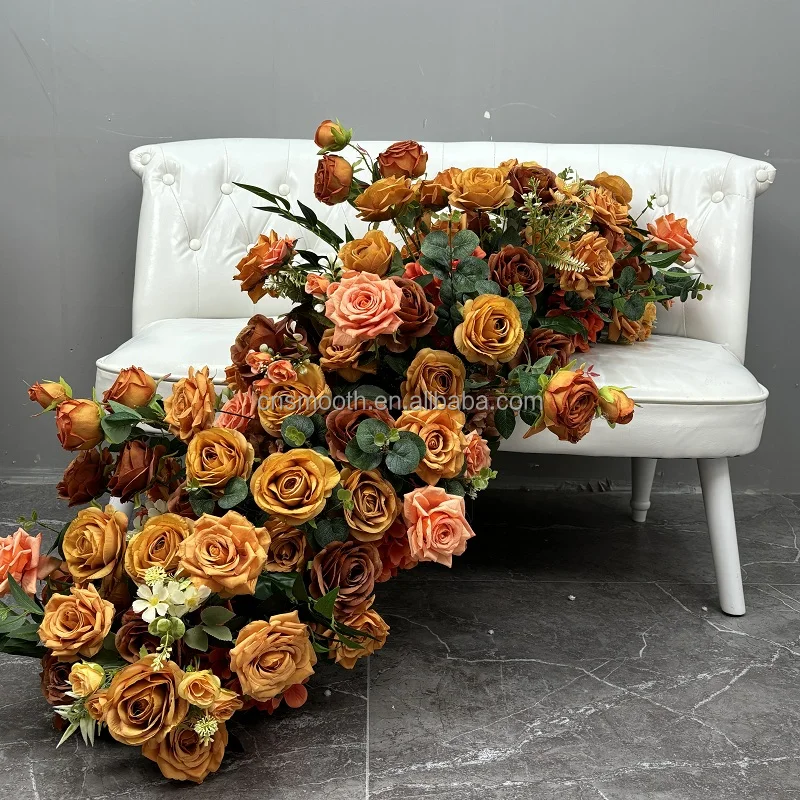 SMOOTH New Arrivals Orange Yellow Rose Hydrangea Flower Runner Orange Color Wedding Decorative Flowers for Events Decoration