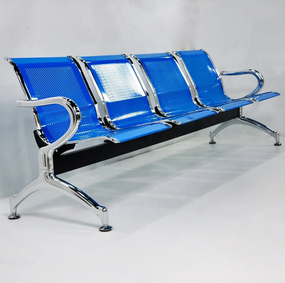 4-местный синий стул для ожидания в аэропорту