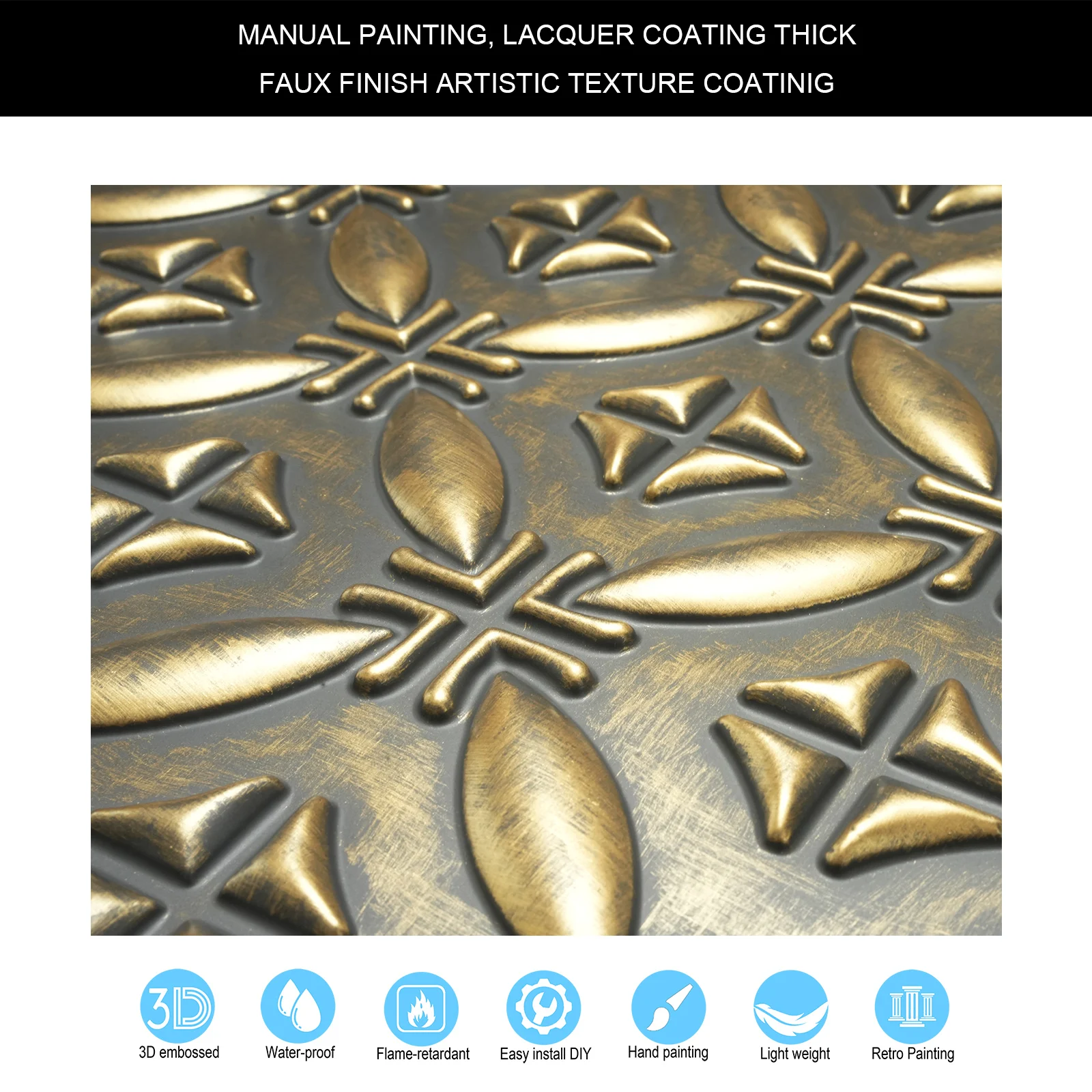 Paint finish dilapidated Wainscoting wall panels Vintage Pattern Tin ceiling Tiles for Cafe Club Saloon HOTEL PLB38 ancient gold