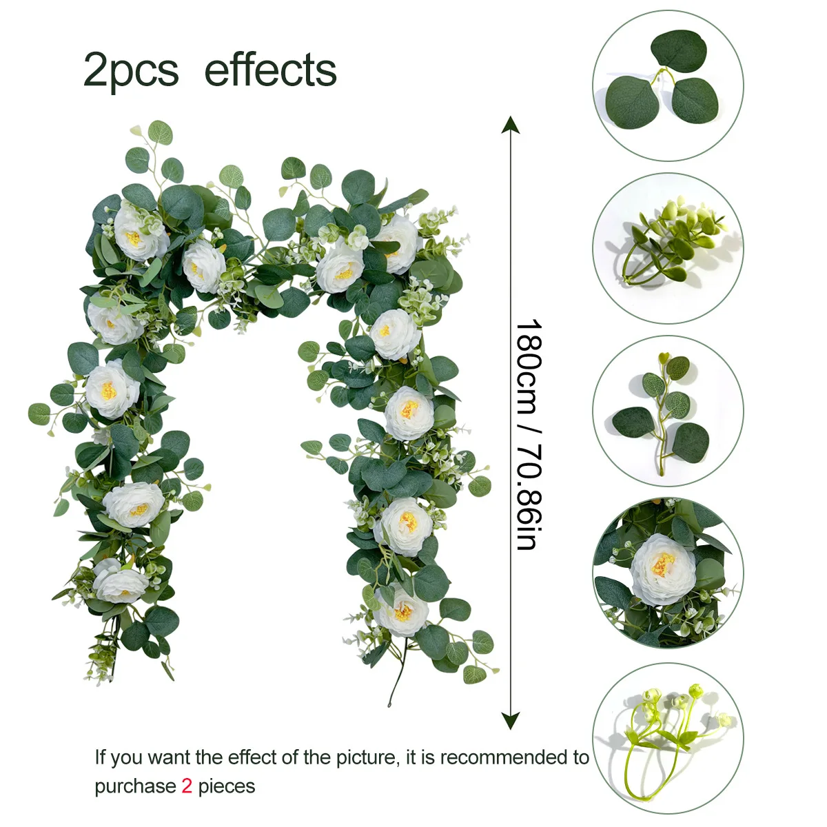 70in/5.9ft Plastic Eucalyptus Garland Artificial Flower Camellia Rattan Faux Greenery DIY Leaf Vine for Home Indoor Front Decor