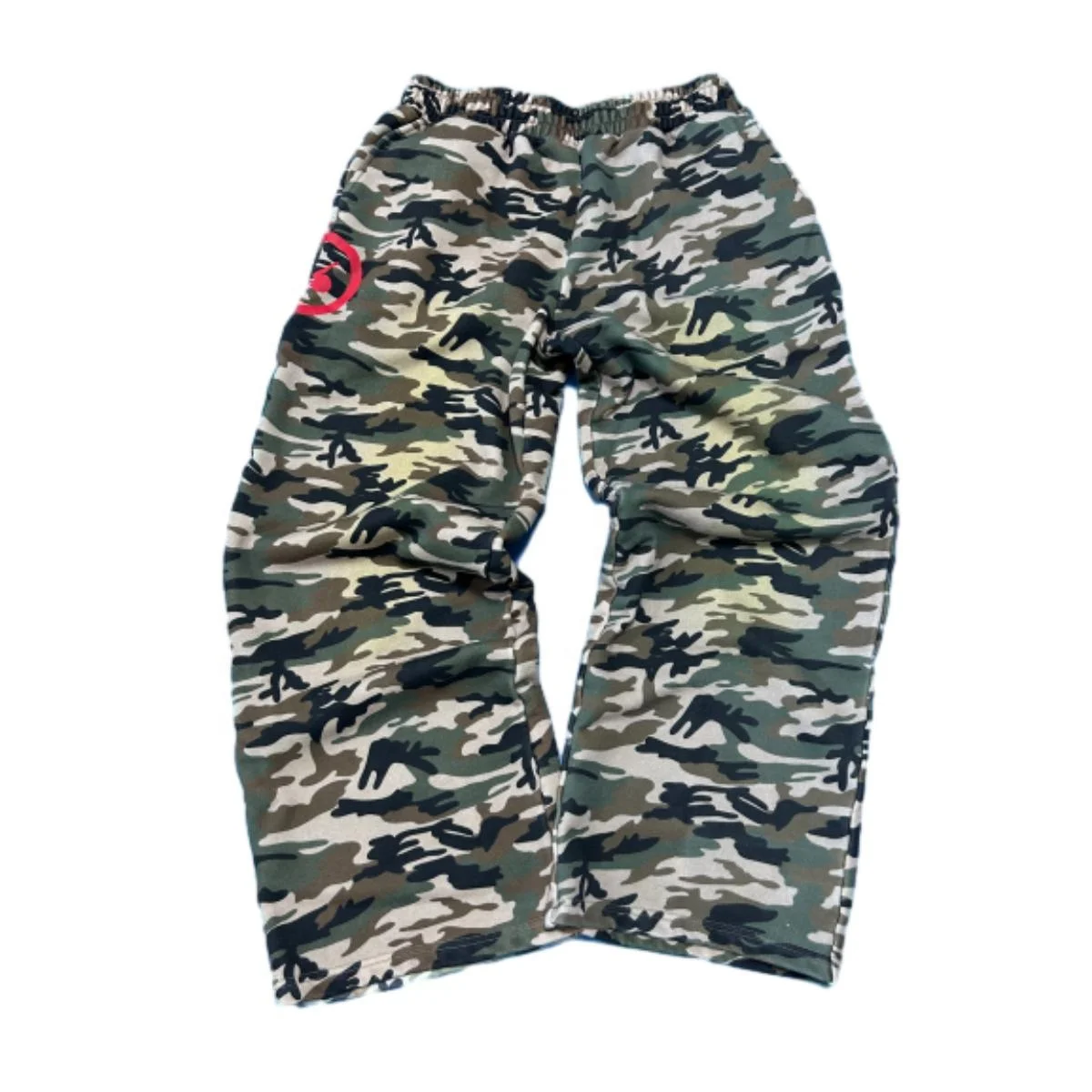 Camouflage Trousers Custom Screen Print Logo Men Heavyweight 600GSM Cotton French Terry Sweatpants Baggy Wide Leg Cargo Pants