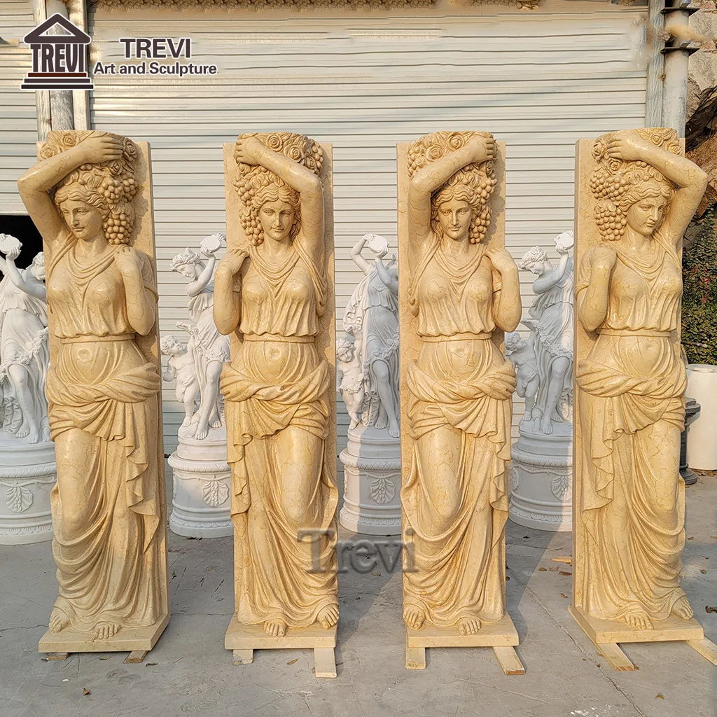 Pair of Hand Carved Pillars Natural Stone Marble Roman Column