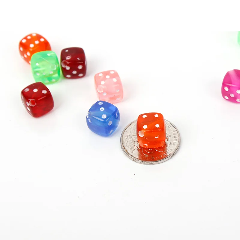9MM Mixed Transparent Colorful Acrylic Dice Beads Game Tiny Dice Cube Beads For DIY Jewelry Making