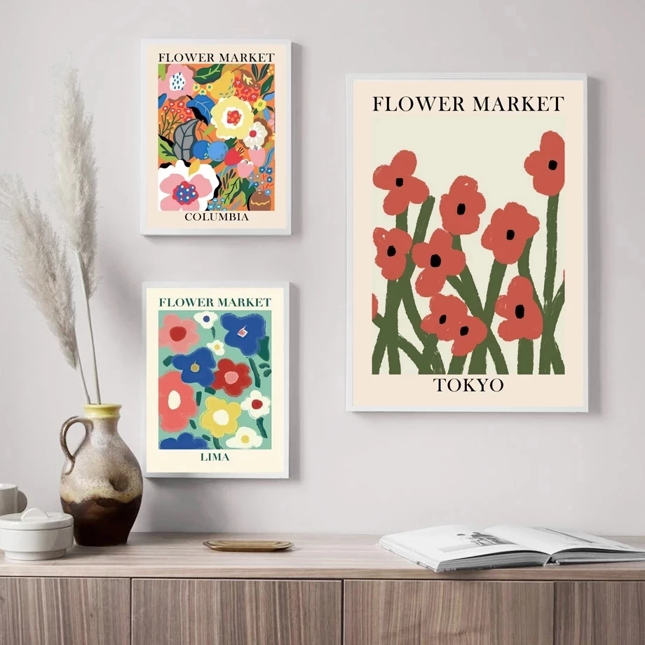 Country Barcelona Japanese Cherry Blossoms Flower Market Vintage Wall Art Pictures And Posters print on Canvas For Home Decor