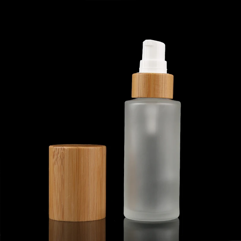 bamboo lotion pump bottle glass bottle bamboo lid straw pump bottle big bamboo cap