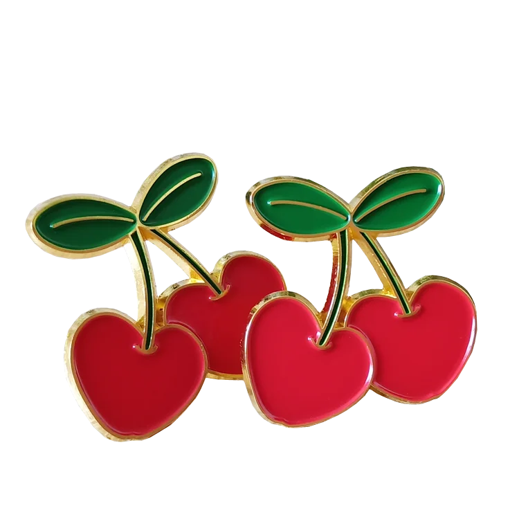Заводской золотой и красный цвет металлический фруктовый значок вишни