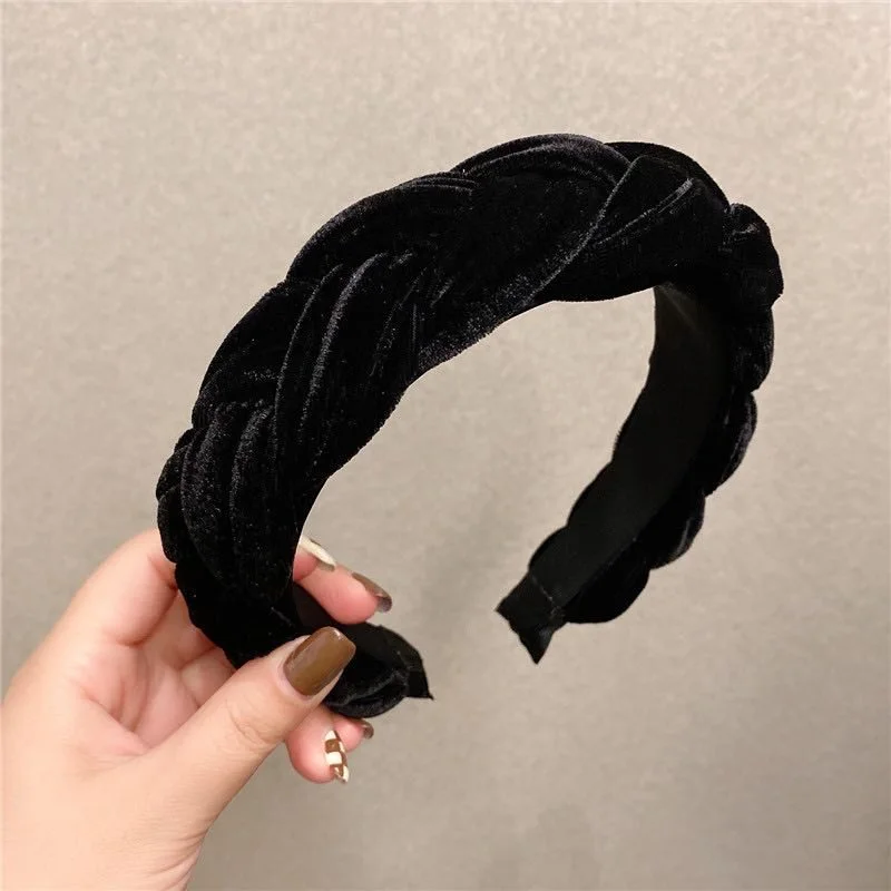 2024 black velvet twist pearl braid hair band women girls hair accessories