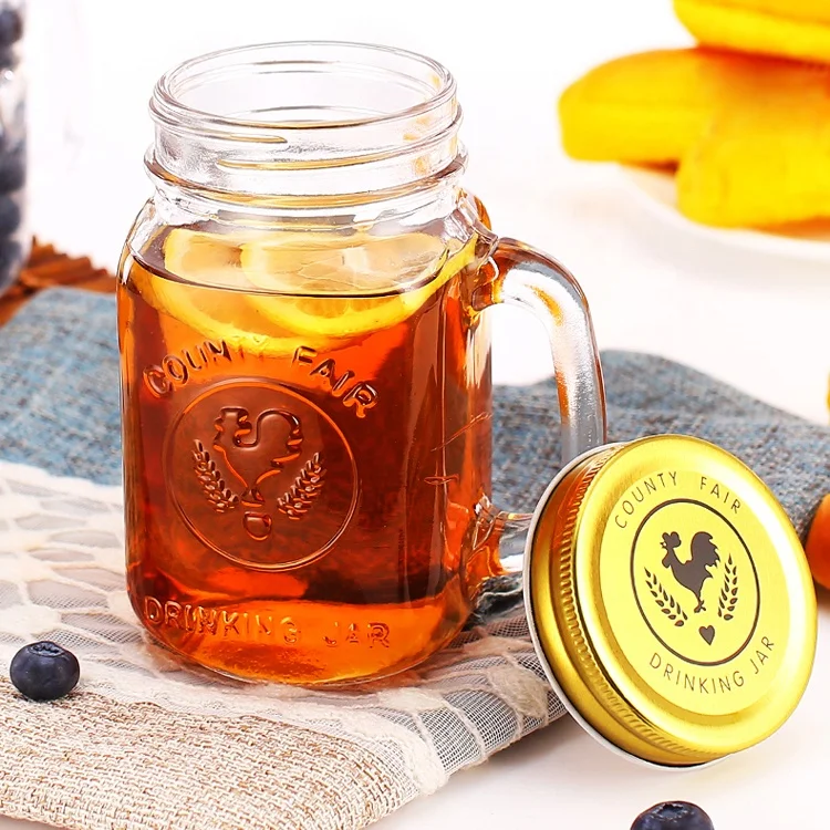 Оптовая продажа, прозрачный бокал для вина Pyrex Mason объемом 16 унций с ручкой и крышкой