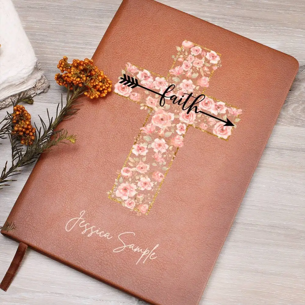 LABON Vegan Leather Prayer Journal Personalized Cross Notebook Church Notes Christian Gifts For Women