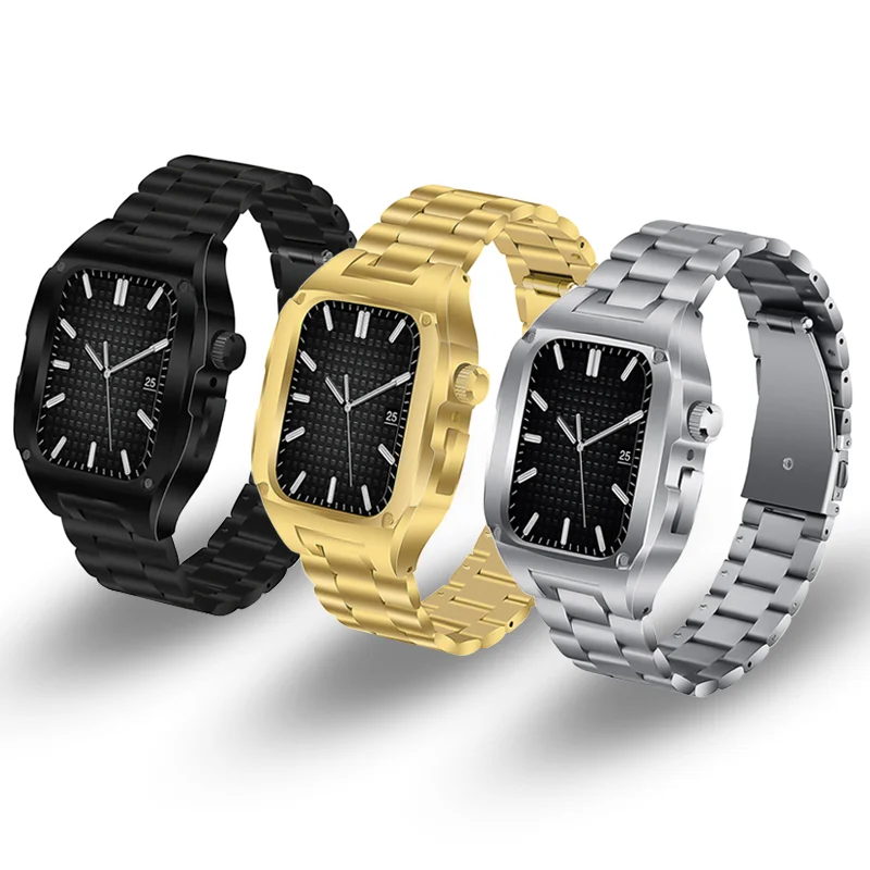 2 In 1 Stainless Steel Watch Strap With Case For Apple Watch Bands & Cover For Apple Watch Series SE 7 6 5 4 3 2 1