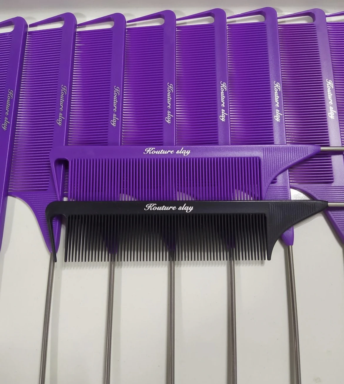 Hot selling custom private label Pink Hair Tinting Parting Comb salon styling metal pin rat tail carbon braiding comb for women