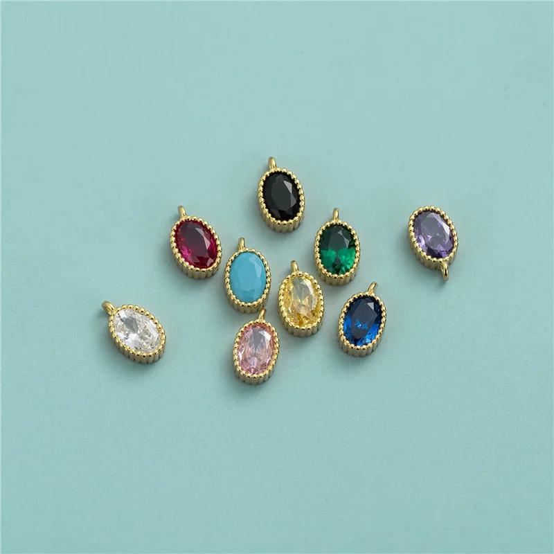 Delicate S925 Sterling Silver Pendant Shiny Pave Color Zircon Oval Pendant For DIY Necklace Bracelet Earring Accessories