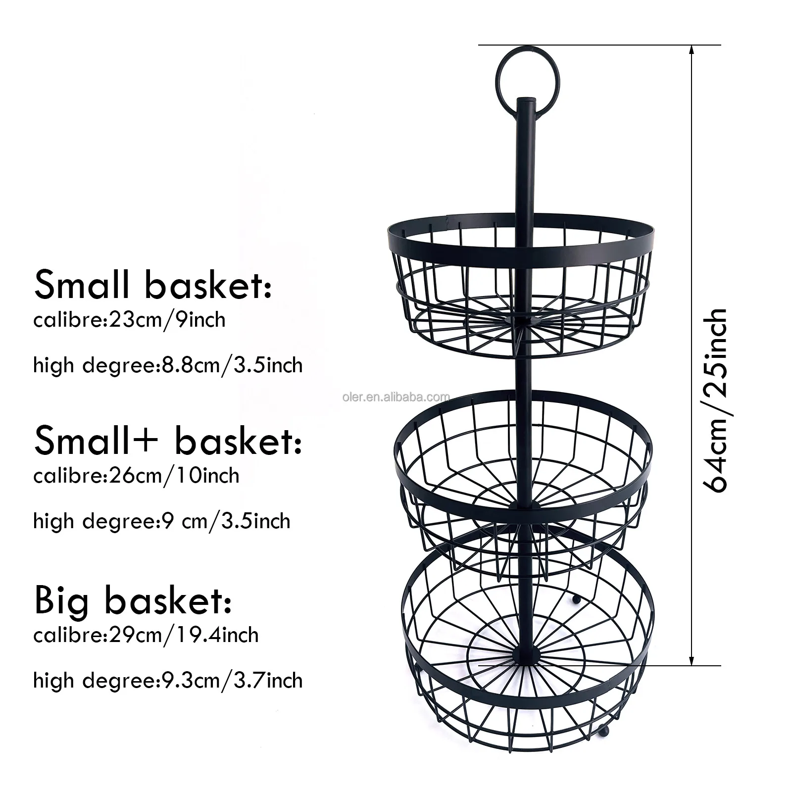 Kitchen Countertop Wire Storage Rack 3 Tier Steel Fruit Basket Shelf Wrought Iron Fruit Baskets Stand