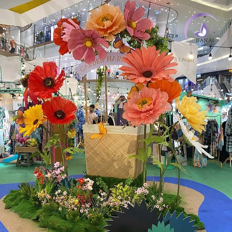 High Quality Wedding Leading Flora Giant Artificial Flower Poppy And Rose Mix Combination For Store Construction