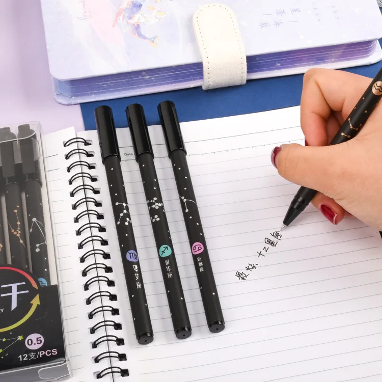 12 Pcs/lot Constellation Erasable Gel Pen 0.5mm Starry Blue Black Ink Gel Pen