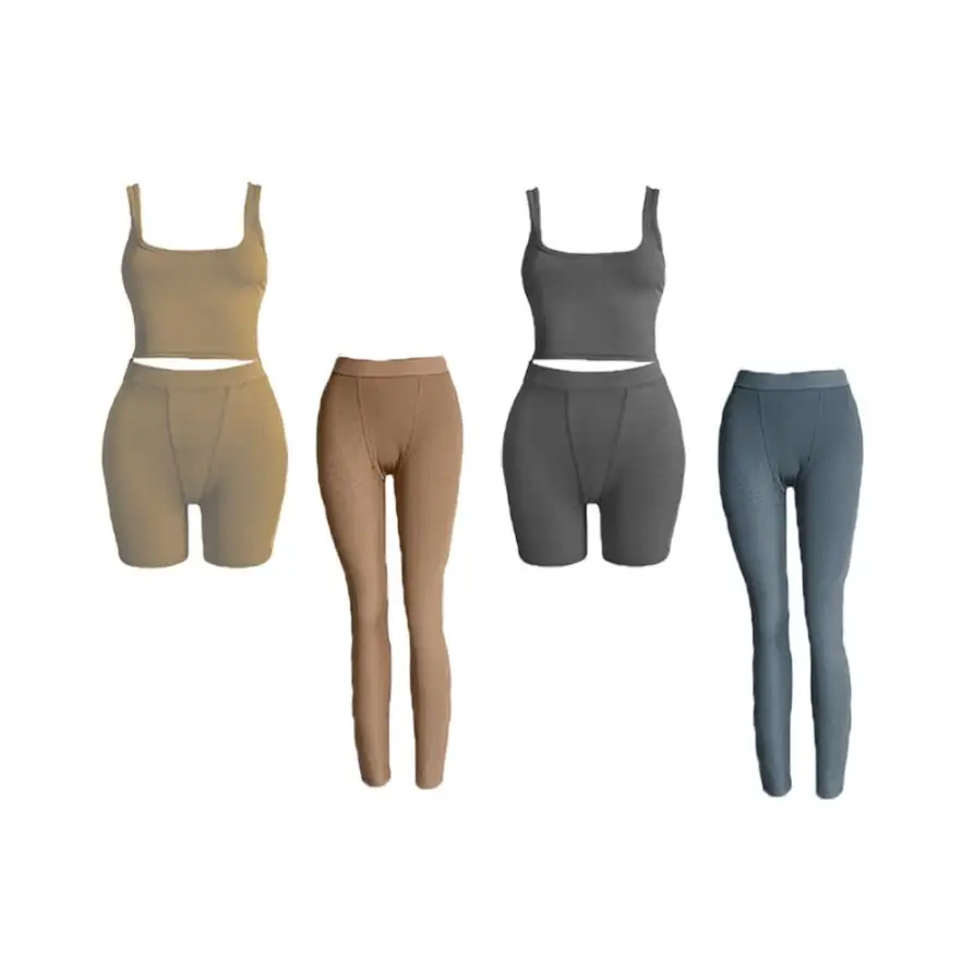 Custom Logo Casual Women Clothing Wear Summer Short Outfits Ribbed Tank Top And Shorts Skims Two Piece Set