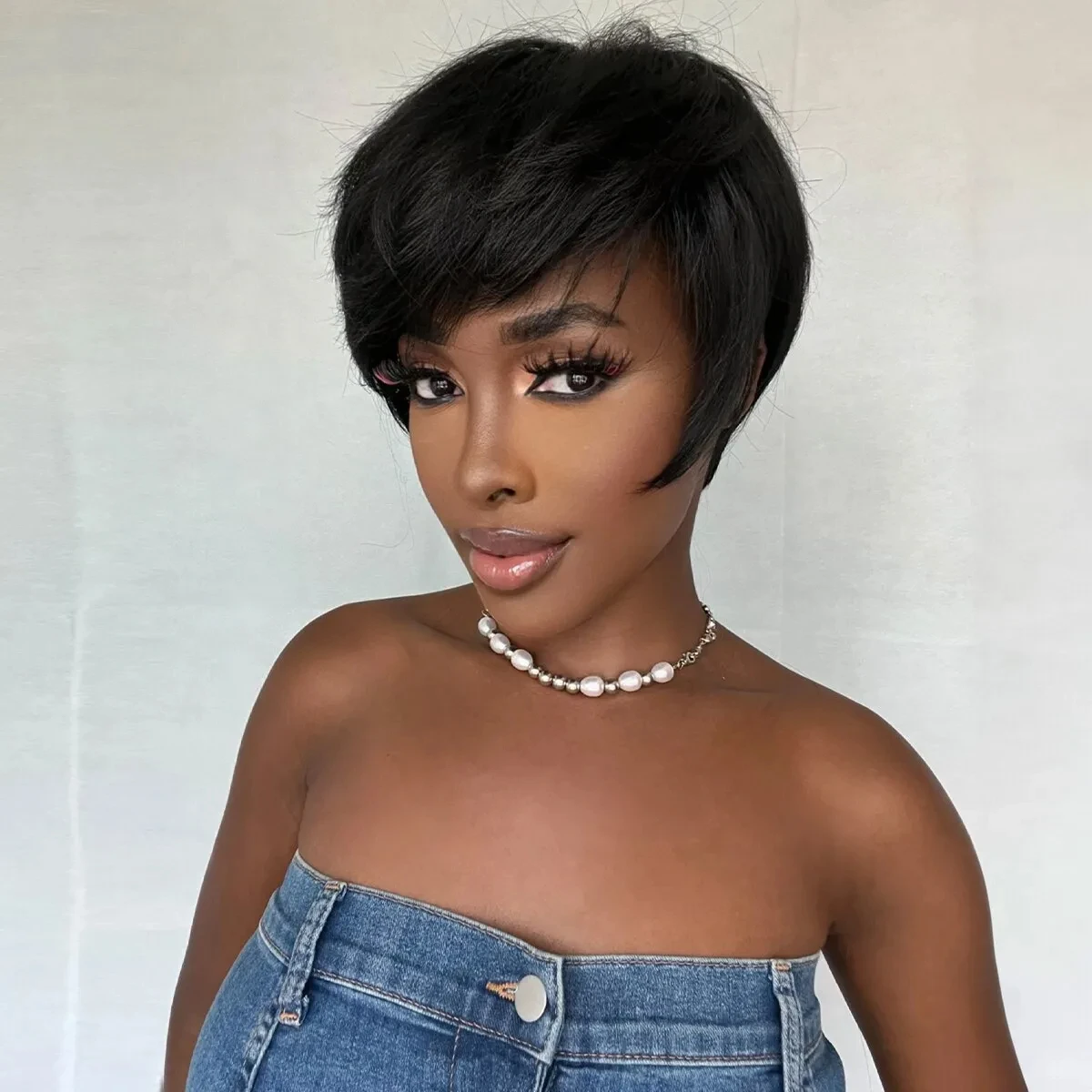 100% Brazilian Hair Short Machine Made Wig  Straight Short Pixie Cut Human Hair Wigs Vfor Black Women