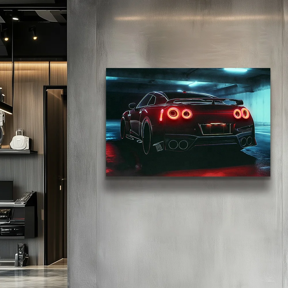 JZ Home Room Decor 3D Handmade Artwork Print Car Poster Illuminated Painting Lighted Canvas Wall Art Led-Wall-Art