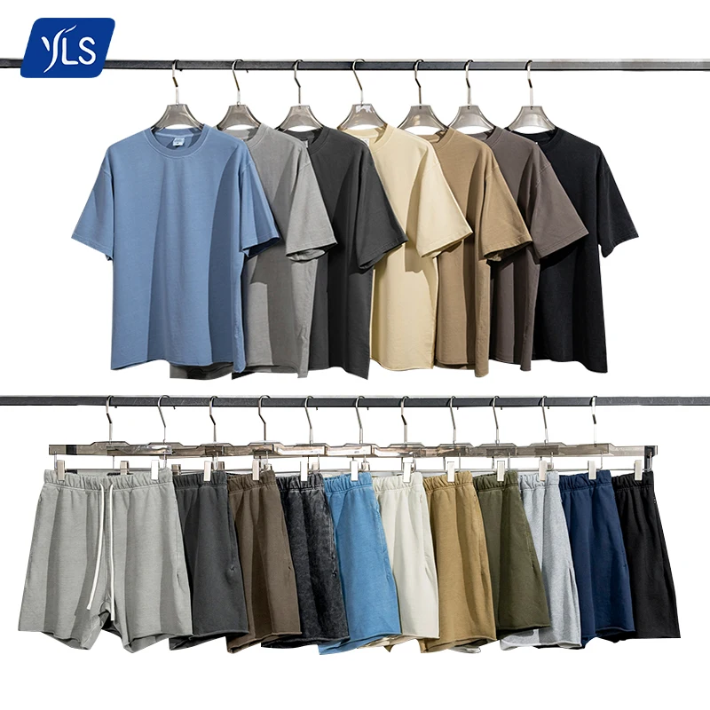 YLS Summer 2 Piece Short Set Oversized Wash Cotton Vintage Streetwear Two Piece Lounge Set Custom Mens Clothing
