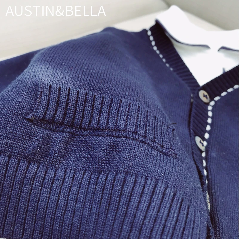 AustinBella/оптовая продажа бутик вязаная Осенняя детская одежда дизайнерские кардиганы для маленьких мальчиков 100% хлопок Детские простые свитера