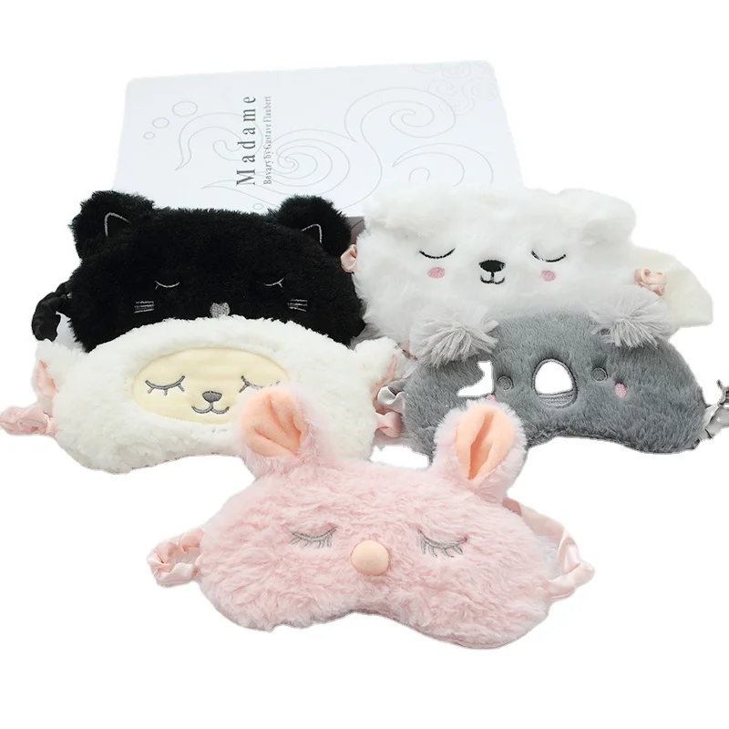 novelty soft Plush blindfold sleeping animal eye mask for girls cartoon colorful student sleep eye mask