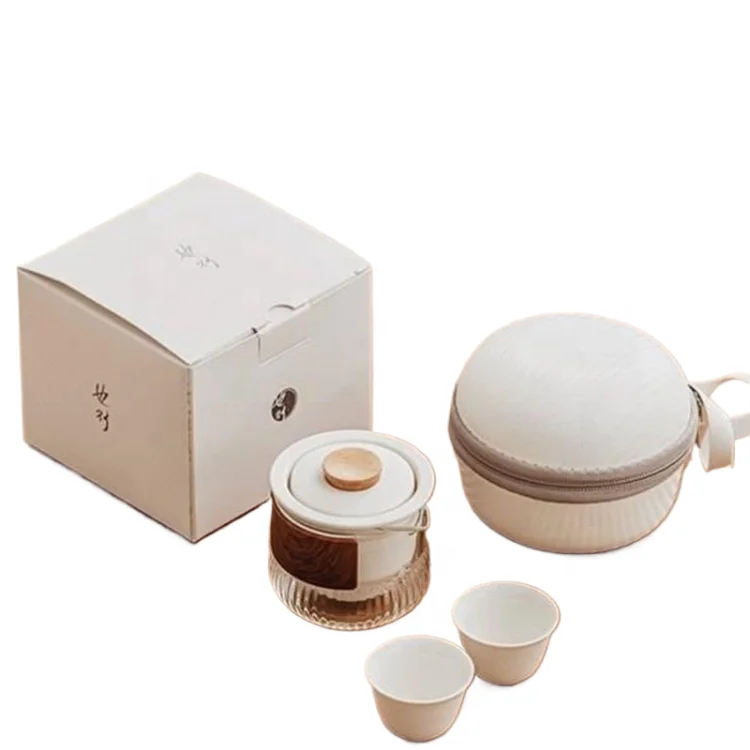 OEM handle white round zipper Carbon fiber eva Travel tea set portable box Bag for Remy Martin cognac brand promotion