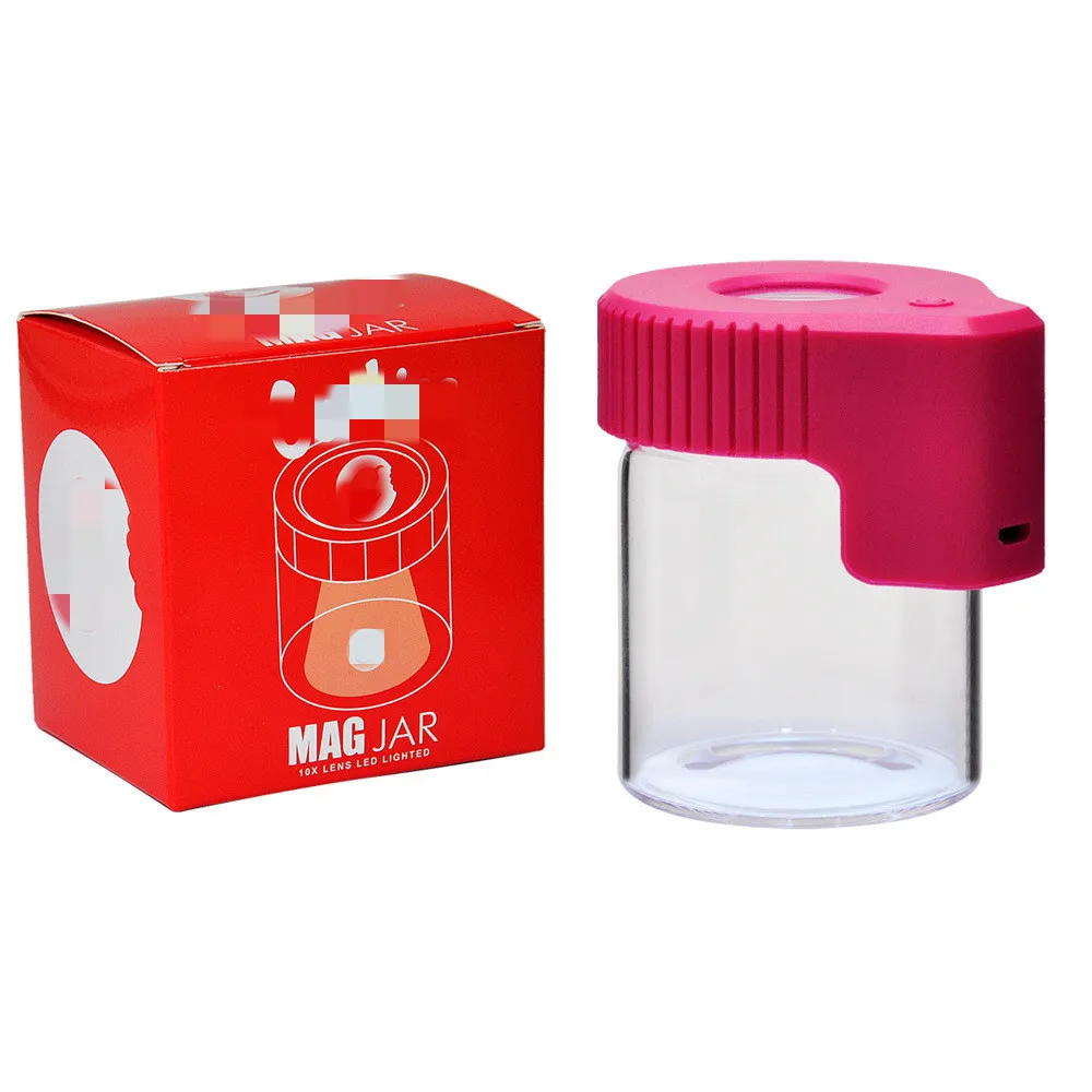 
Air Tight Glass Storage Bottle Smell Proof Magnifying Herb Container Weed Stash Jars Mag Jar with LED Light USB Charger 