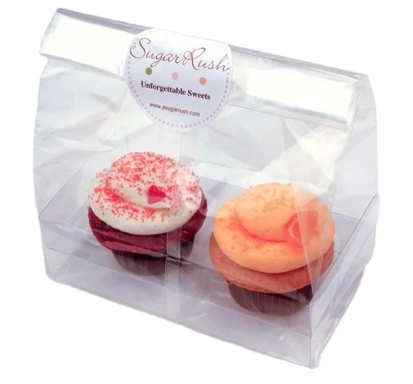 BOPP CPP PLA REAL CELLOPHANE Block Bottom Chocolate Clear Bag with Silver White Paper Cardboard Base