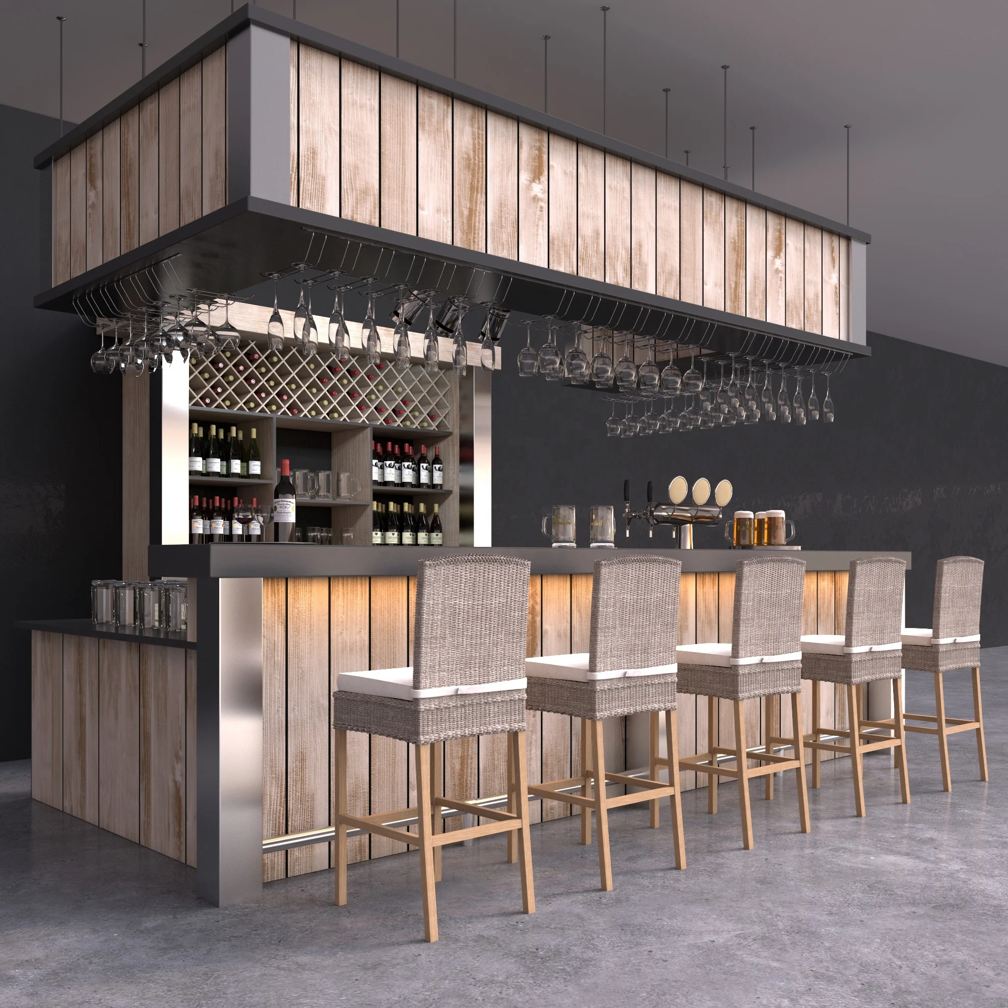 Commerical Solid Wood Bar Counter 3D Model Bar Beer Table Nightclub Bar Furniture