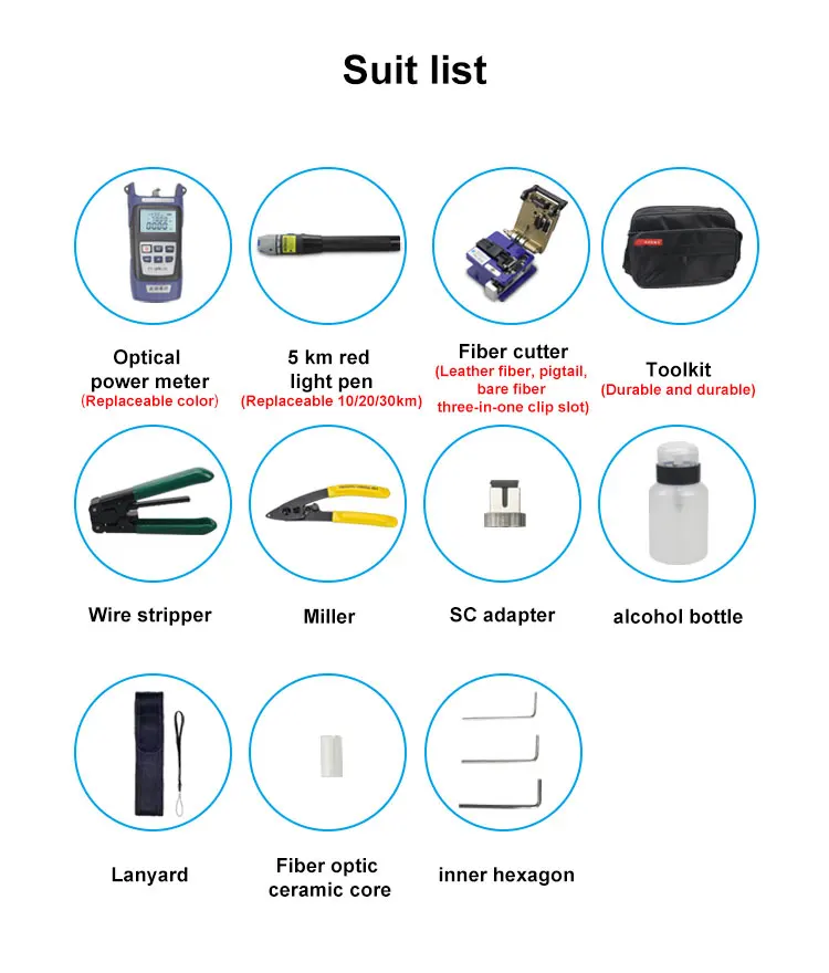 
Good Price Fiber Optic Power Meter FC-6S Cleaver Visual Fault Locator FTTH Outdoor Fiber Cold Cut Kit Fiber Optic Tool Kit 