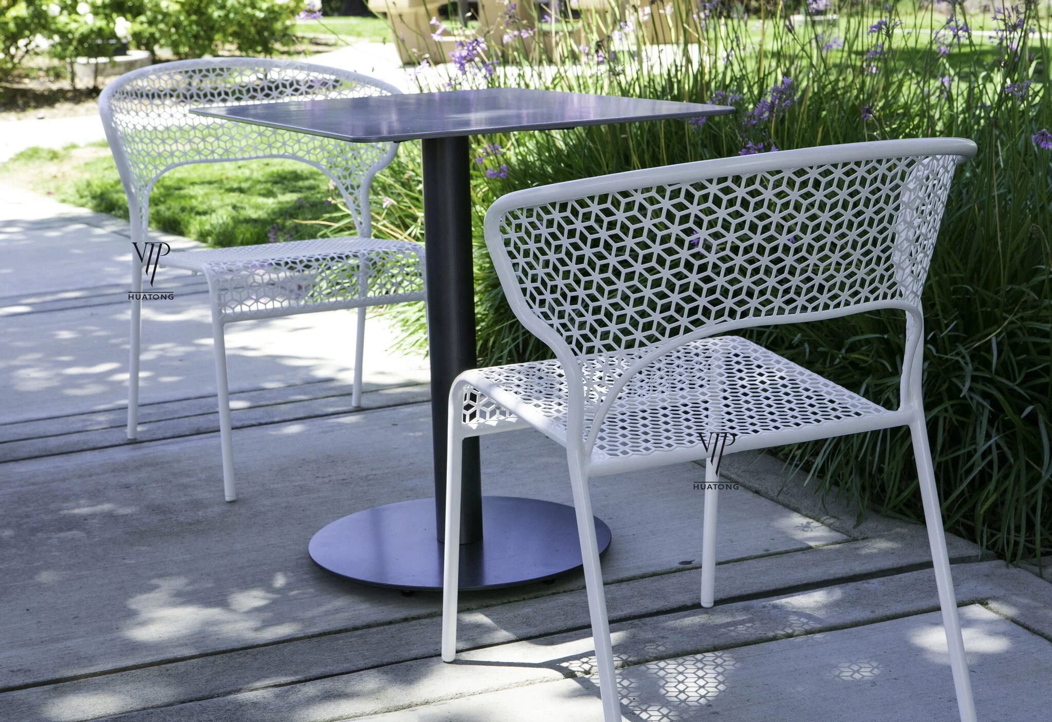 Modern 3PC outdoor commercial waterproof furniture patio metal dinning set garden coffee shop restaurant table and chairs