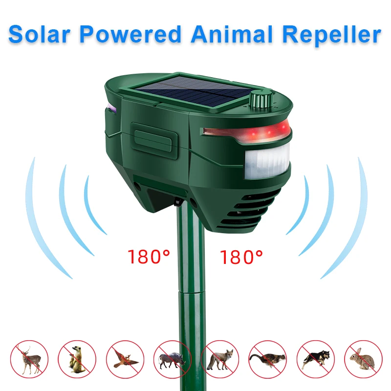 Solar Animal Repeller lights Ultrasonic Bird Dog Cat Wolf Wild Pig Badger Repellent Waterproof Wild Animal Bird Repeller