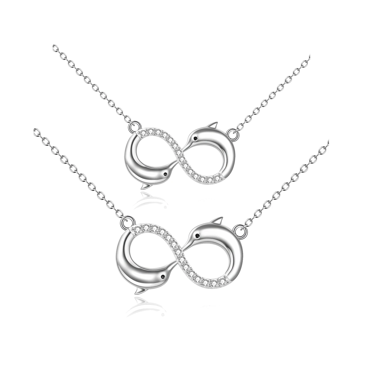 Slovehoony S925 Sterling Silver Dolphin Infinity Jewelry Zircon Animals Necklace Love Necklace For Women